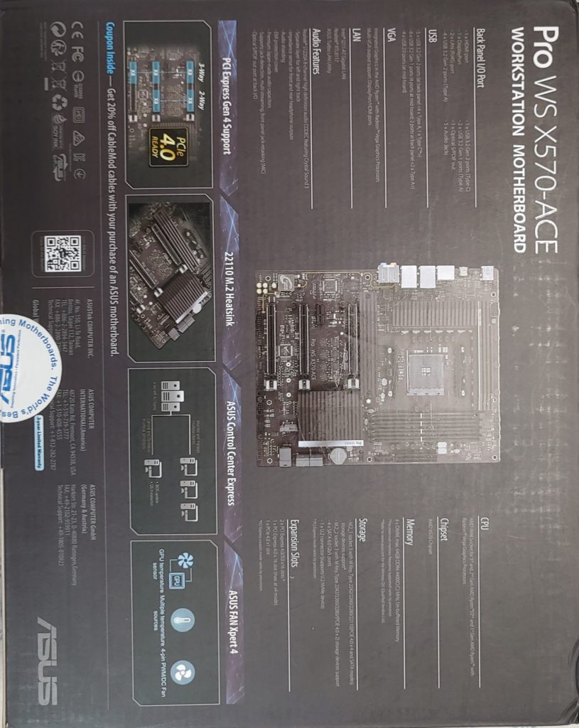ASUS AMD AM4 Pro WS X570Ace ATX Workstation Motherboard with 3 PCIe 4.