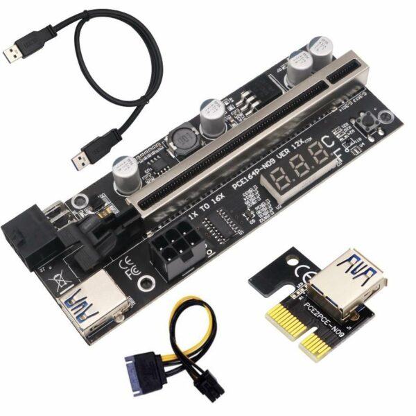 Jack and Rex | Ultra Latest UPGRADED 2021 Gold Edition VER012X / 012X / 4 Capacitor / 2 PCIE Power Supply / 16x to 1x Power PCIe Riser Adapter 80cm USB 3.0 Cable - GPU Riser - Mining Bitcoin Ethereum BTC ETH Zcash