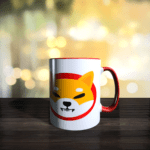 Jack and Rex | RED Handle Ceramic : Shiba Inu Simulated Coin Red handle, Red Crypto Fan Coffee Cup, White Printed Microwave and Dishwasher Safe | White Printed Coffee | 325ML Ceramic Coffee Mug (325 ml)