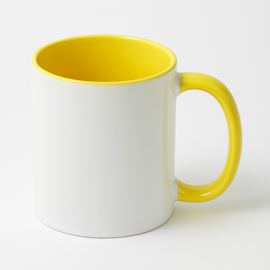 Premium ceramic mug with glossy white exterior, colored interior and handle, 11 oz coffee tea cup, dishwasher safe, sublimation ready Premium ceramic mug with glossy white exterior, colored interior and handle, 11 oz coffee tea cup, dishwasher safe, sublimation ready