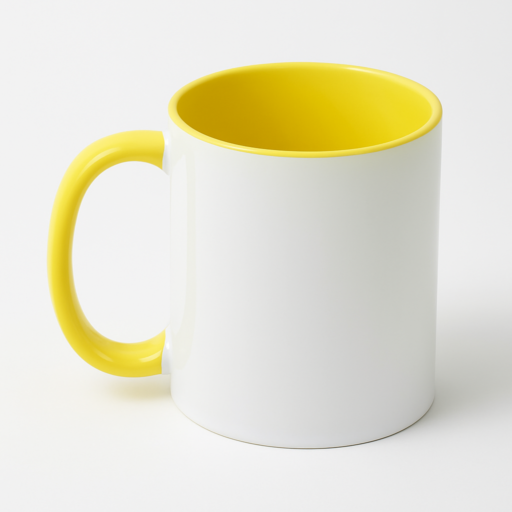 Premium ceramic mug with glossy white exterior, colored interior and handle, 11 oz coffee tea cup, dishwasher safe, sublimation ready Premium ceramic mug with glossy white exterior, colored interior and handle, 11 oz coffee tea cup, dishwasher safe, sublimation ready