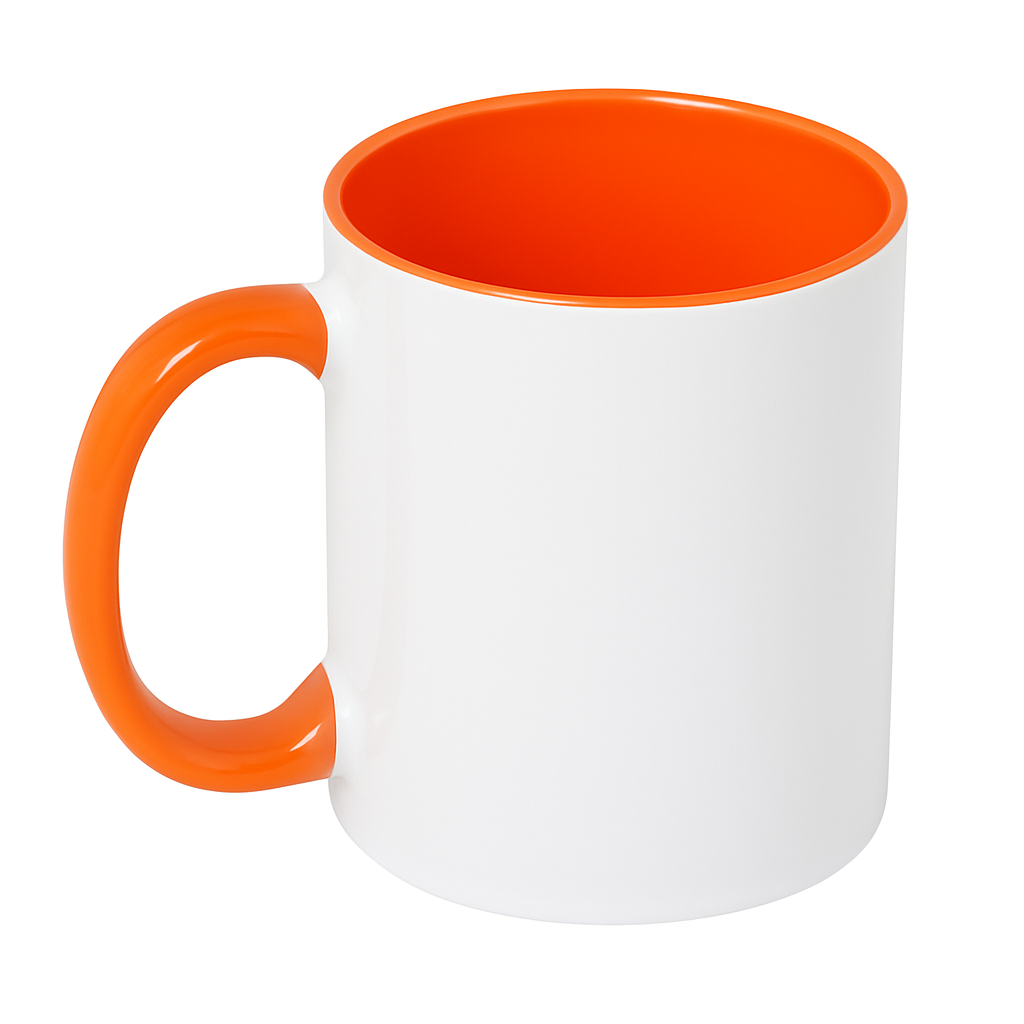 Premium ceramic mug with glossy white exterior, colored interior and handle, 11 oz coffee tea cup, dishwasher safe, sublimation ready Premium ceramic mug with glossy white exterior, colored interior and handle, 11 oz coffee tea cup, dishwasher safe, sublimation ready